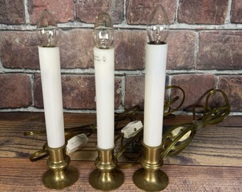 Vtg Solid Brass Base Electric Window Candles Set of 3 Toggle Switch Taiwan
