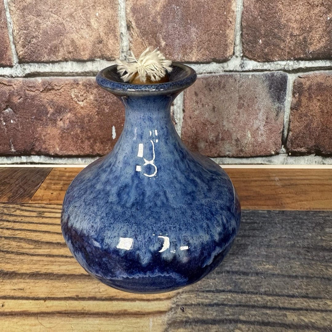 Vintage Cobalt Blue Studio Art Pottery Bud Vase Blue Drip Glaze Signed ...