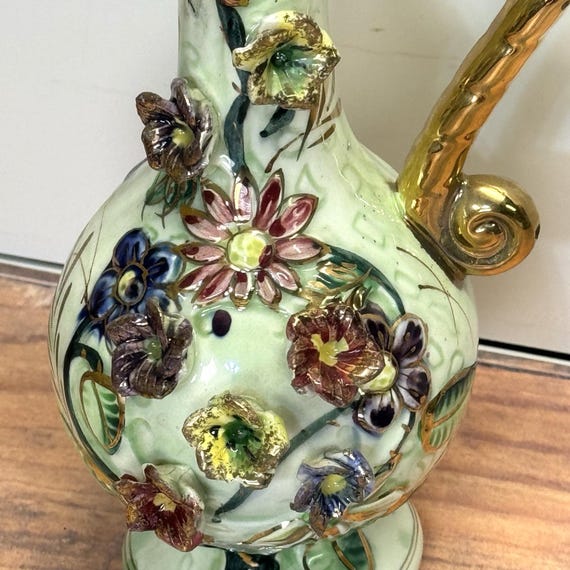 Vtg West Pac Japan Porcelain Hand Painted Gold Trim Floral Relief