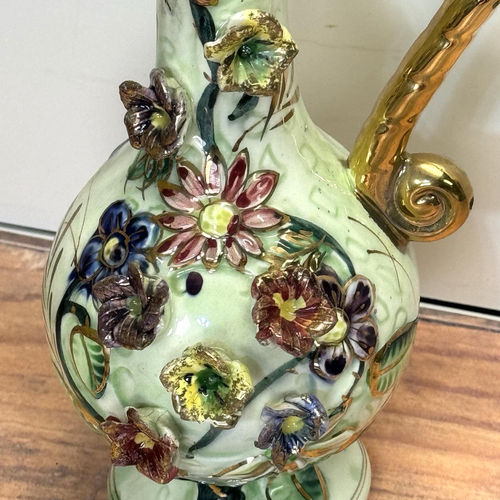 Vtg West Pac Japan Porcelain Hand Painted Gold Trim Floral Relief