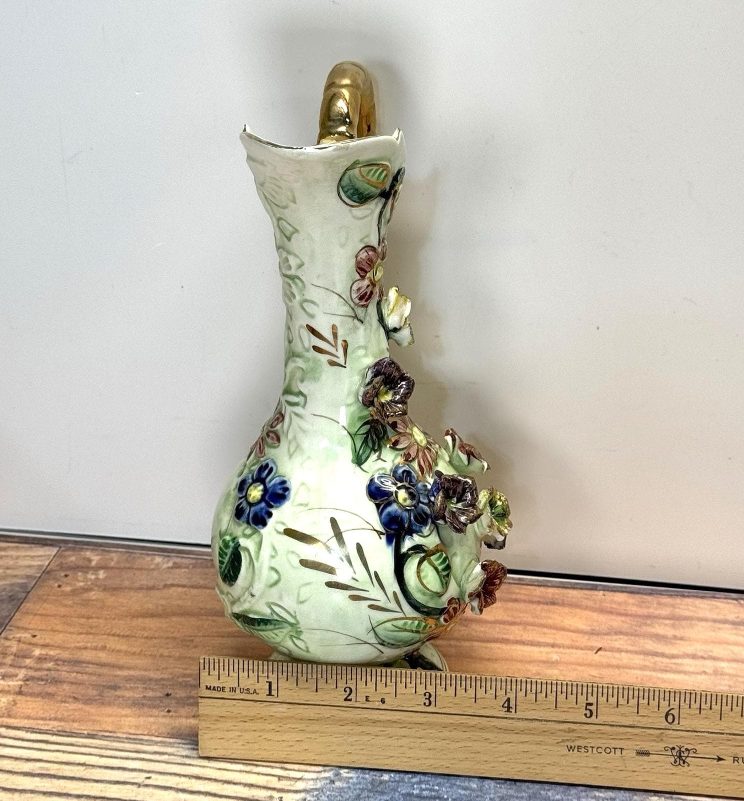 Vtg West Pac Japan Porcelain Hand Painted Gold Trim Floral Relief
