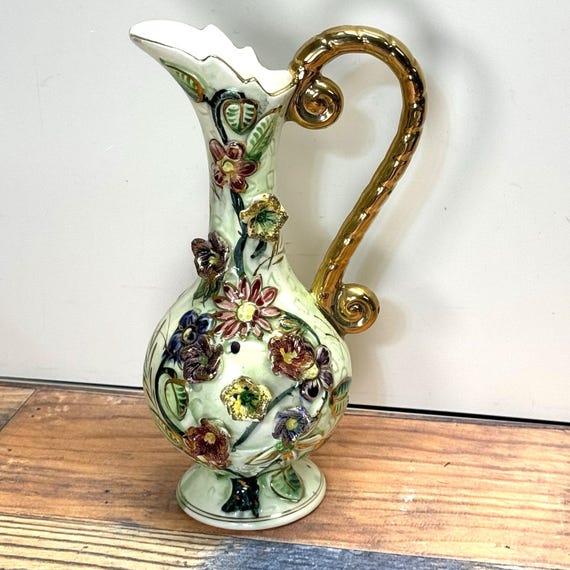 Vtg West Pac Japan Porcelain Hand Painted Gold Trim Floral Relief