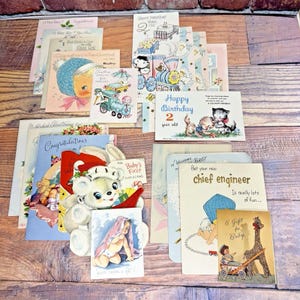 Lote de 20 Vintage dos anos 50! Cartões de felicitações usados para recém-nascidos Scrapbooking Crafts