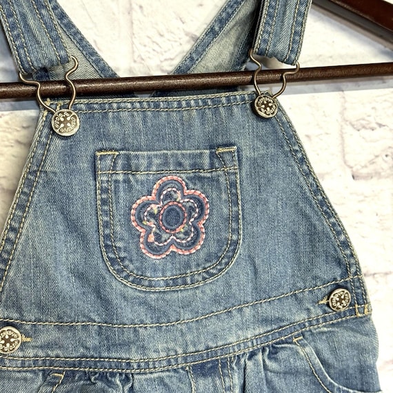 Vtg Girls Oshkosh Jean Denim Overall Dress Size 3T Embroidered