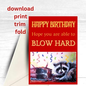 Joyeux anniversaire, raton laveur, gâteau d'anniversaire, bougies, carte de voeux drôle/carte de joyeux anniversaire/carte imprimable