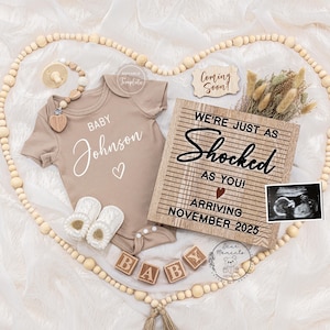 Gender Neutral Pregnancy Announcement, Baby Boy Baby Girl Baby Announcement, Online Baby Reveal Digital Template, We&#39;re just as Shocked, 106
