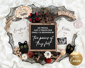Halloween Twin Pregnancy Announcement, Gender Neutral Social Media Reveal (Digital Download)