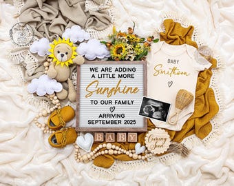 Sunshine Pregnancy Announcement, Summer Sunflower Gender Neutral Baby Announcement, Social Media Baby Reveal Template, More Sunshine, 255