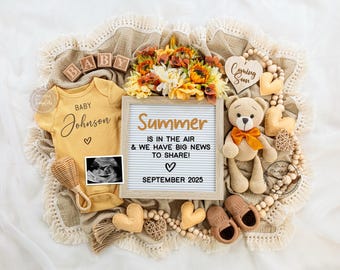 Summer Pregnancy Announcement, Summer Flower Gender Neutral Baby Announcement, Social Media Baby Reveal Template, Summer in the Air, 387