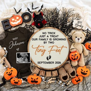 Halloween Pregnancy Announcement, Halloween Gender Neutral Baby Announcement, Fall Social Media Baby Reveal Template, October Baby, 424