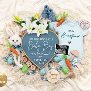 Easter Boy Pregnancy Announcement, Social Media Baby Boy Gender Reveal (Digital Template)