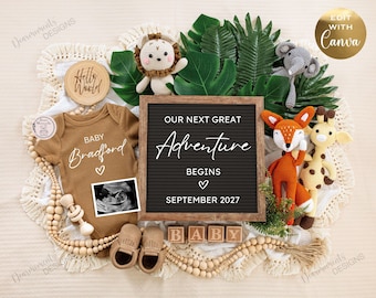 Woodland Animal Pregnancy Announcement, Boho Safari Baby Reveal (Digital)