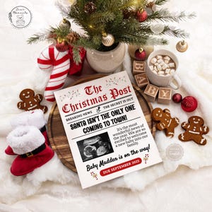 Jornal de anúncio de gravidez de Natal, anúncio de bebê neutro de gênero no inverno, notícias de revelação de bebê online, modelo de download digital, 53