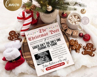 May include: A Christmas-themed pregnancy announcement sign titled The Christmas Post, featuring an ultrasound image, the text Santa isn't the only one coming to town, and Baby Madden is on the way, due September 2027, surrounded by gingerbread cookies.