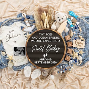 Beach Gender Neutral Pregnancy Announcement, Sea Themed Baby Announcement, Ocean Social Media Baby Reveal Editable Digital Template, 370