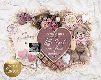 Girl Pregnancy Announcement, Social Media Baby Reveal (Digital Download)