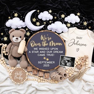 Moon Star Pregnancy Announcement, Gender Neutral Baby Announcement, Social Media Baby Reveal Digital Template, Wished Upon a Star, 251