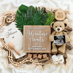Forest Pregnancy Announcement, Boho Woodland Gender Neutral Baby Announcement, Social Media Baby Reveal Template, Next Adventure Begins, 402