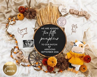 Twin Fall Pregnancy Announcement, Thanksgiving Pumpkin Baby Reveal (Digital Download)