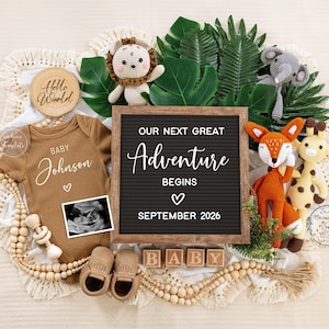Woodland Animal Pregnancy Announcement, Boho Gender Neutral Baby Announcement, Social Media Baby Reveal Template, Next Adventure Begins, 381