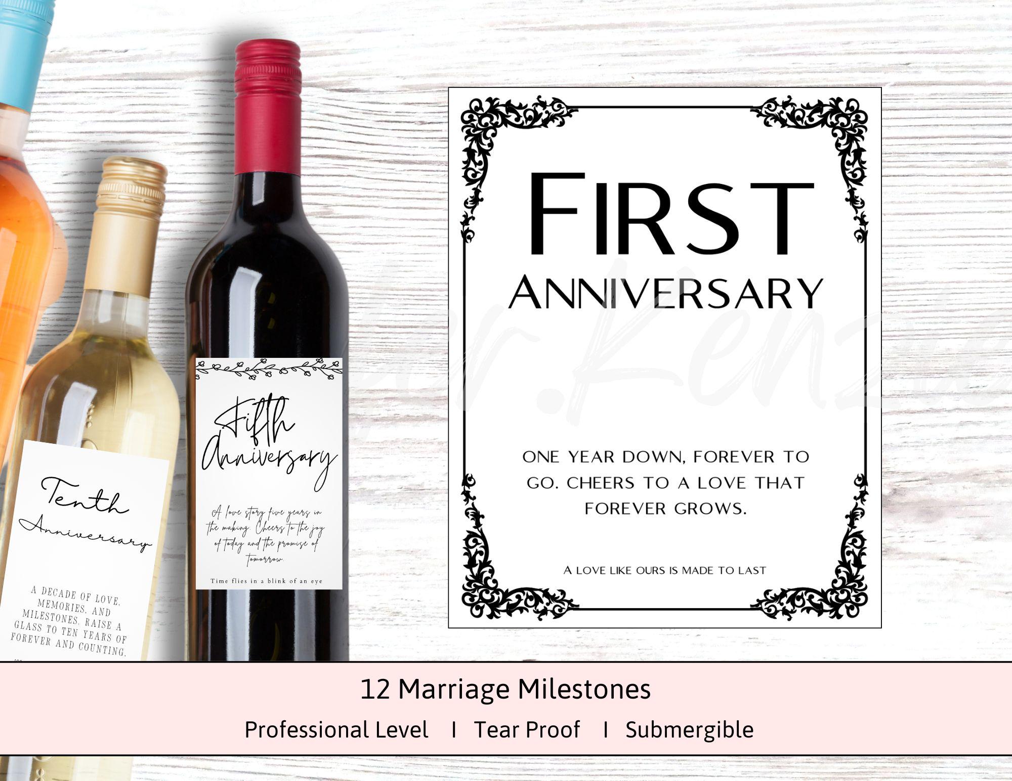 12 Marriage Milestone Wine & Bottle Labels • 12 Unique Designs 12 Pack • Wine • Champagne Beer • Mini Sizes