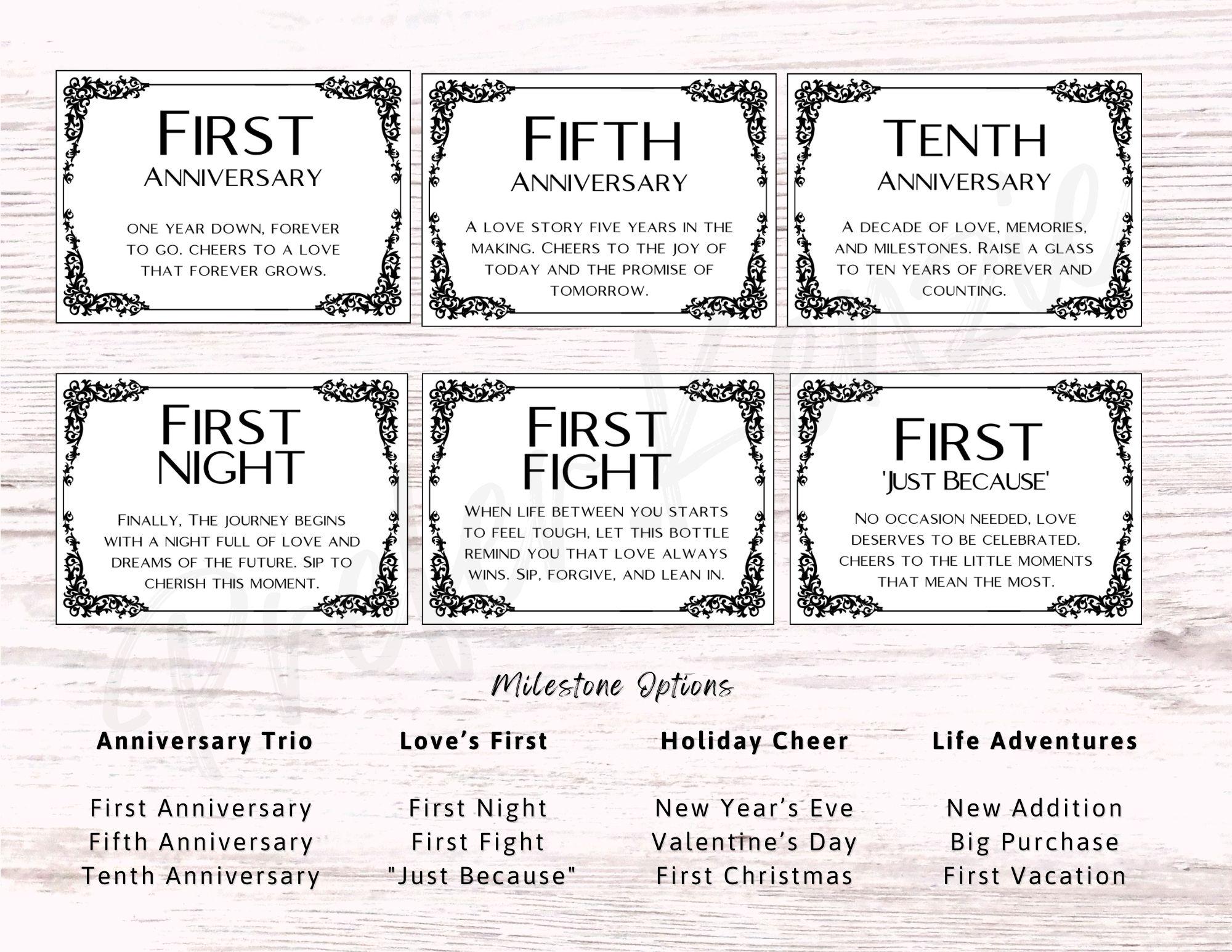 12 Marriage Milestone Wine & Bottle Labels • 12 Unique Designs 12 Pack • Wine • Champagne Beer • Mini Sizes - Thumbnail 4