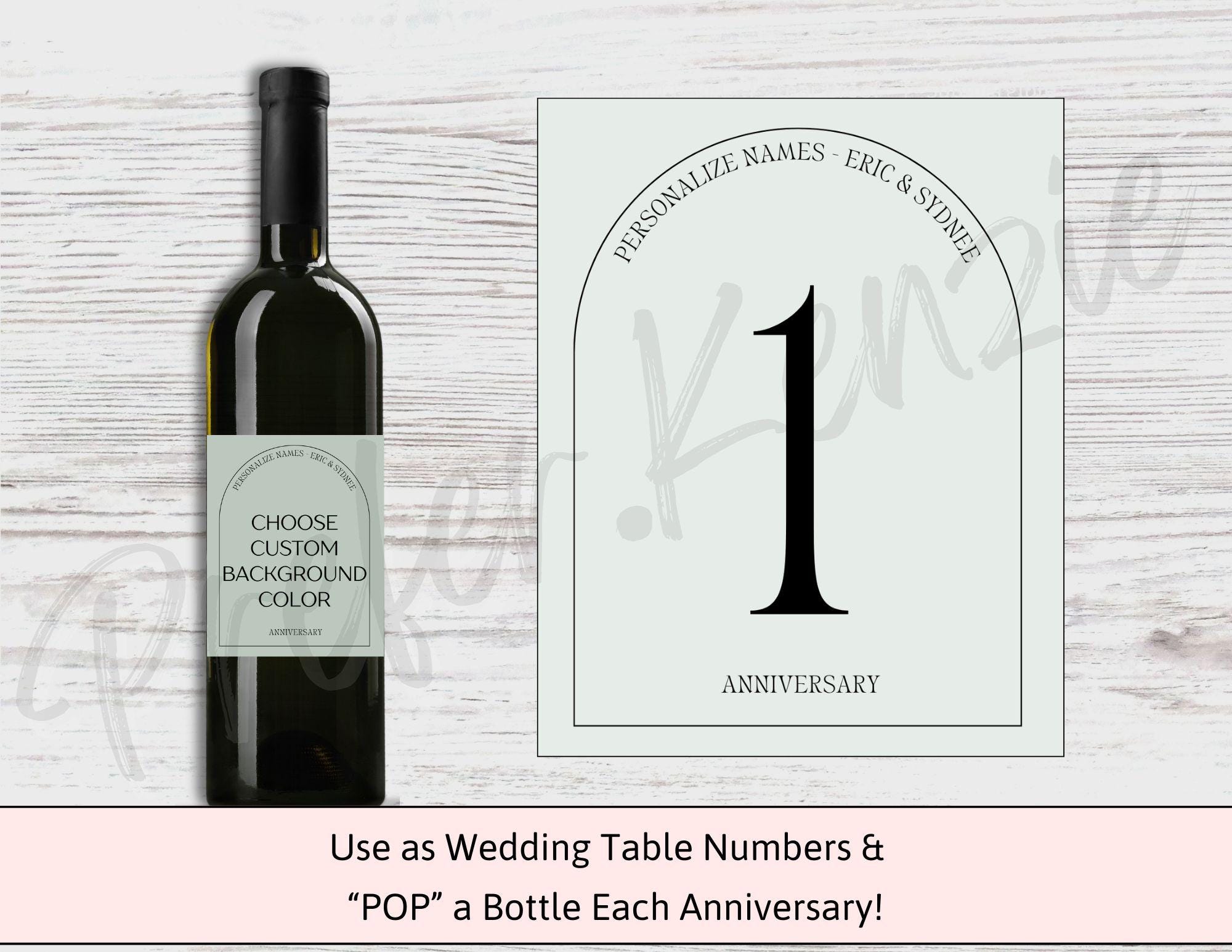 Personalized Wedding Table Numbers • Anniversary Bottle Labels • Black Arch Light Color • 1 - 100 • Custom Color Stickers • Wine • Champagne - Thumbnail 7