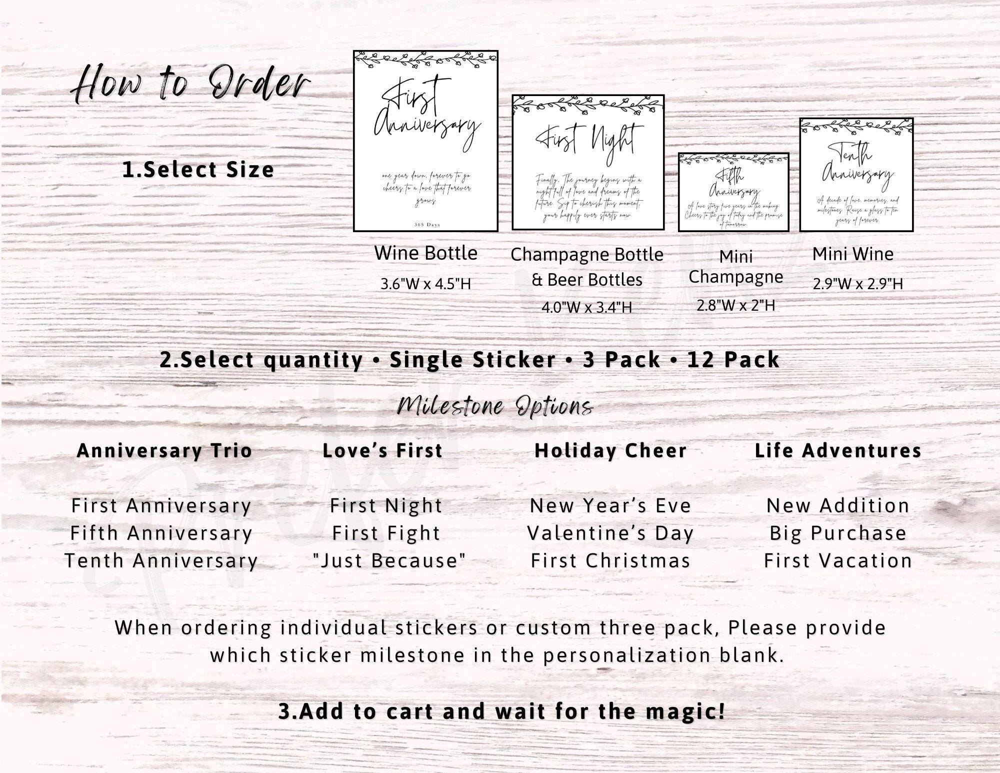 Vine Border Wedding Wine & Bottle Labels • Marriage Milestone • 12 Unique Designs •  12 Pack • Wine •  Beer • Mini Sizes - Thumbnail 3