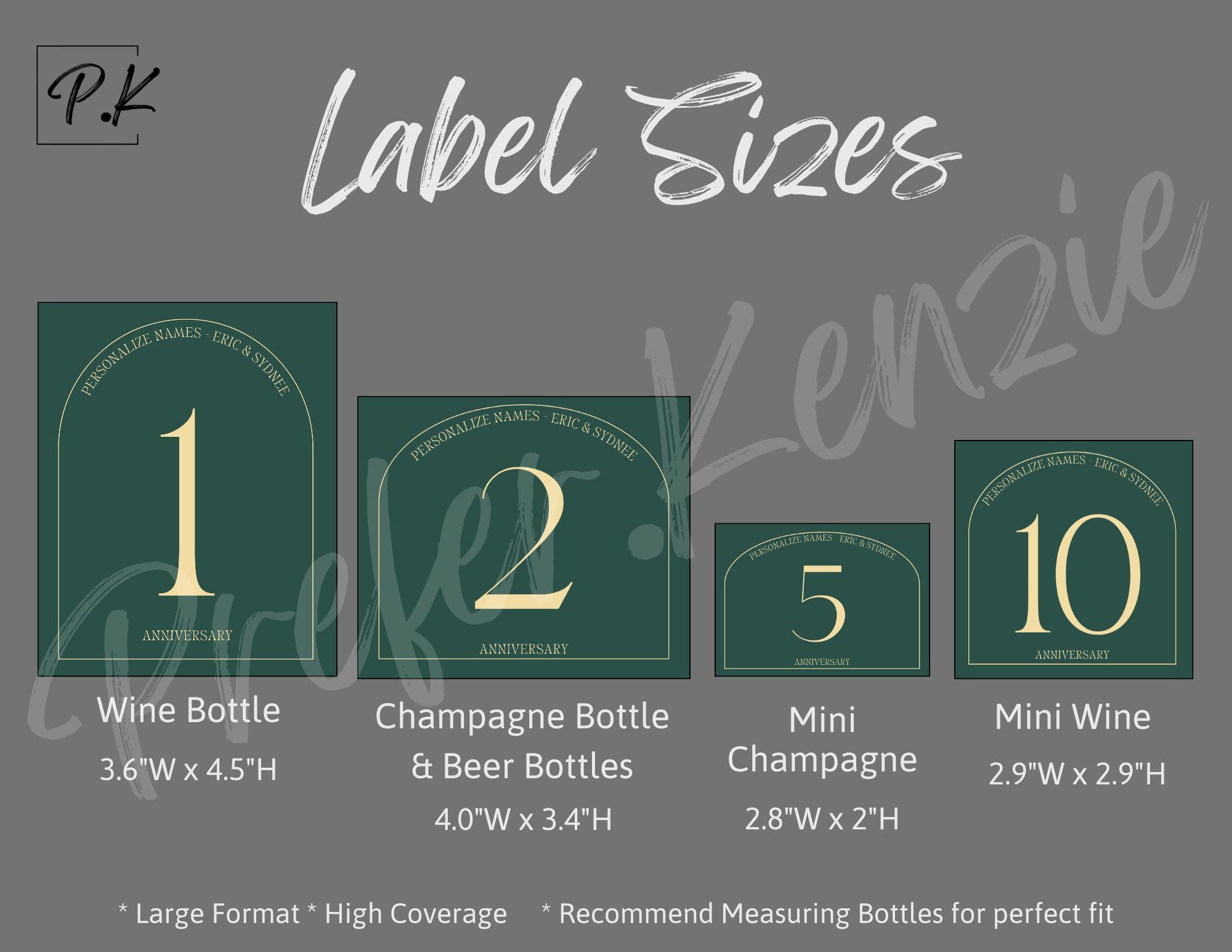 Personalized Wedding Table Numbers • Anniversary Bottle Labels • Green & Gold Arch • 1 - 100 • Custom Color Stickers • Wine • Champagne - Thumbnail 2