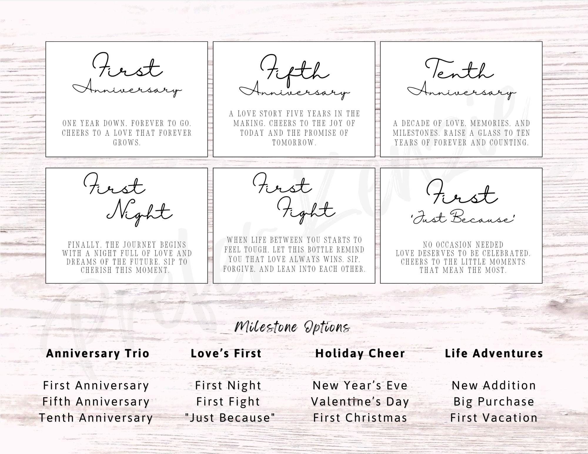 Clean Cursive Marriage Milestone Wine & Bottle Labels • 12 Unique Designs • 12 Pack • Wine • Champagne  •  Beer - Thumbnail 6