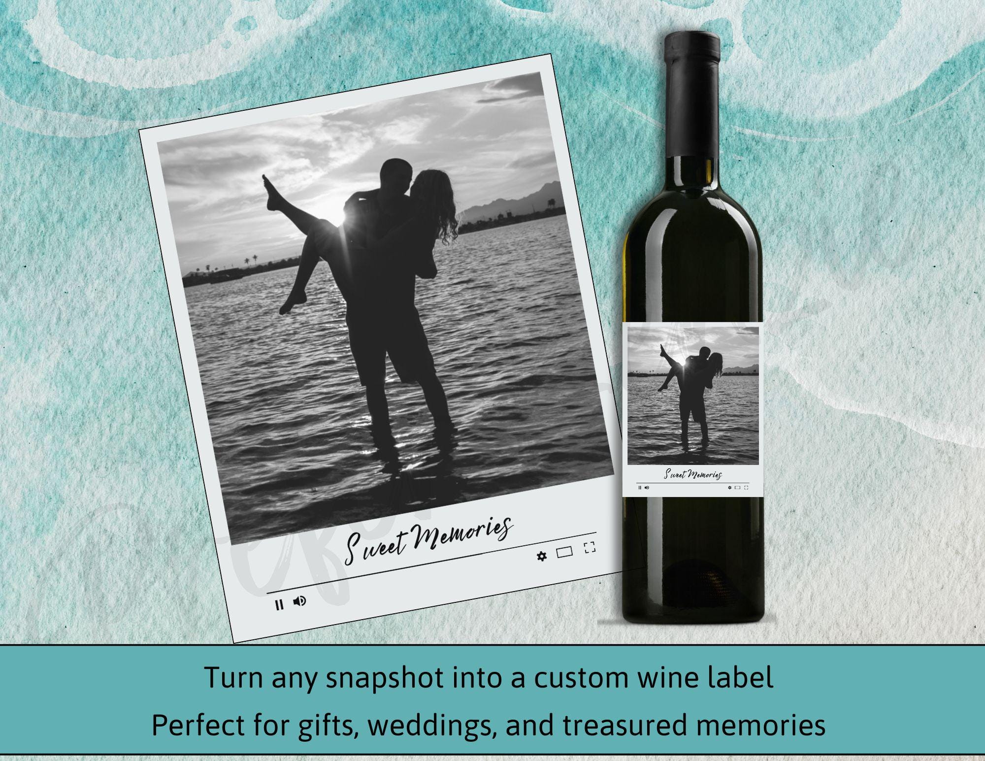 Polaroid Personalized Photo Labels • Custom Polaroid Bottle Stickers • Easy Gift Idea • Wine • Champagne • Mini Sizes • Waterproof