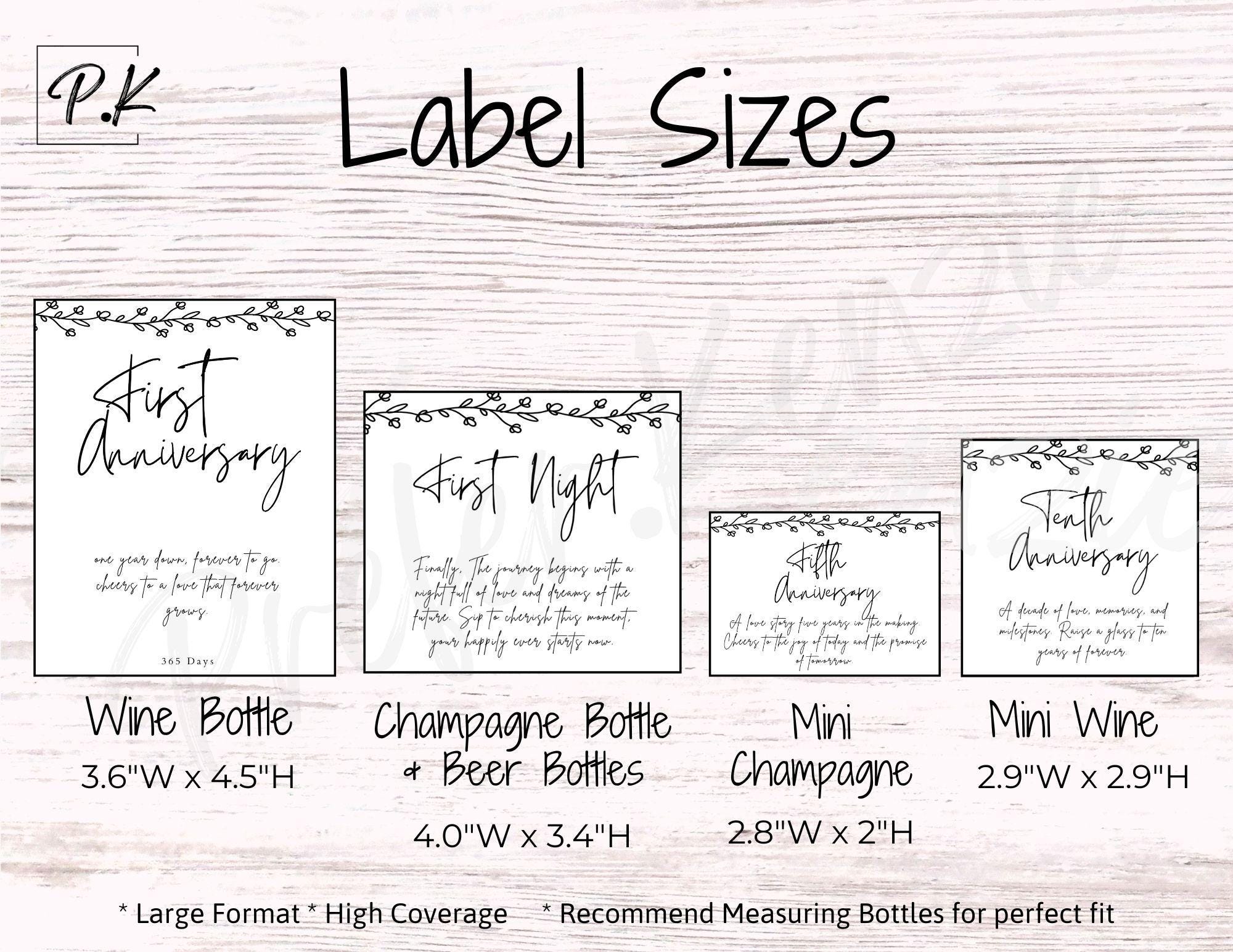 Vine Border Wedding Wine & Bottle Labels • Marriage Milestone • 12 Unique Designs •  12 Pack • Wine •  Beer • Mini Sizes - Thumbnail 2
