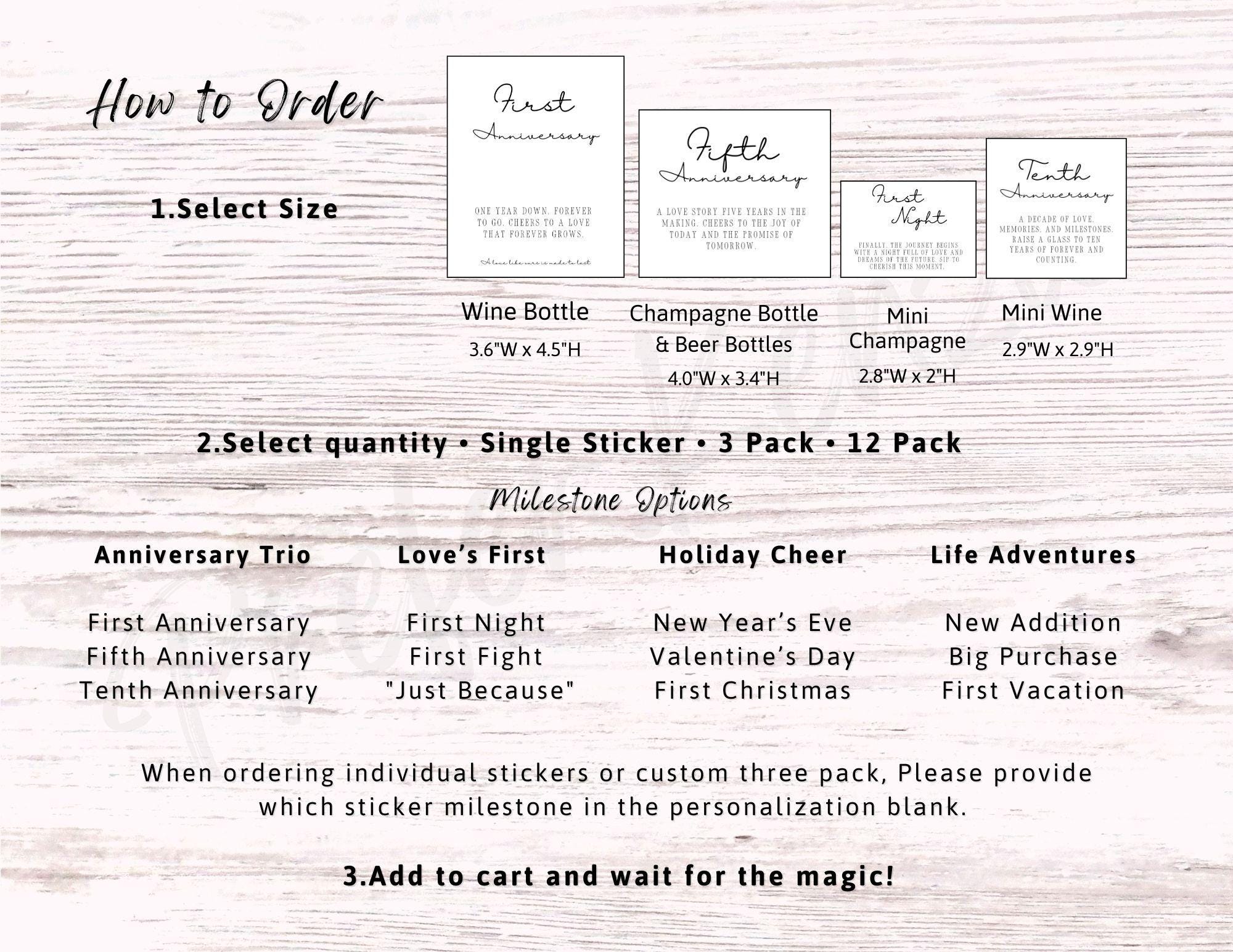Clean Cursive Marriage Milestone Wine & Bottle Labels • 12 Unique Designs • 12 Pack • Wine • Champagne  •  Beer - Thumbnail 5
