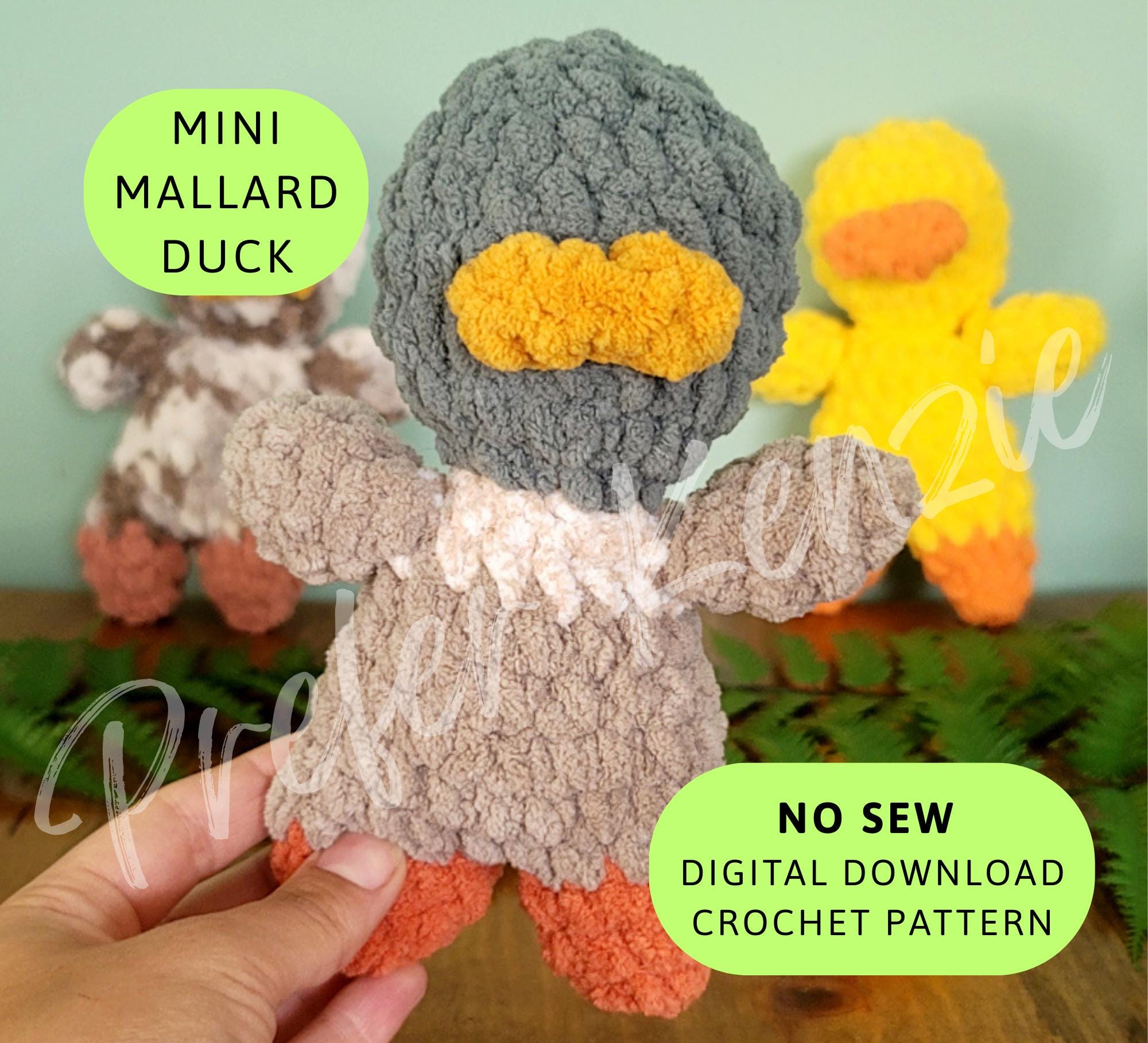 Mini Mallard Duck Crochet Pattern •  Amigurumi Duck PDF Pattern • No Sew Plush Duck Toy Pattern •  Soft Yarn Stuffed Animal DIY