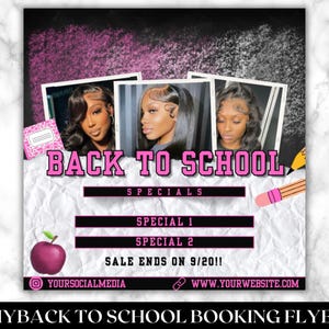 DIY Back to School Booking Flyer, Back to School Specials Flyer, Bring a Friend Deals Flyer, Makeup, Hair, Lashes, Nails, DIY Canva Template