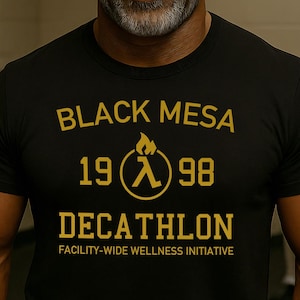 Black Mesa 1998 Decathlon T-Shirt | Facility Wellness Initiative Tee | Half-Life Gaming Shirt | Retro Athletic Apparel