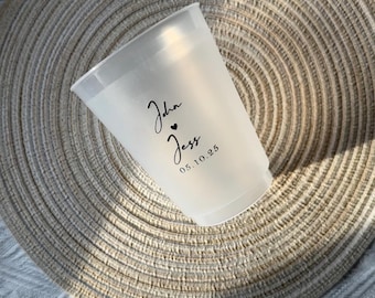 Custom Party Cups, Wedding Frosted Cups,  Wedding Decor, Engagement Cups, Wedding Toast Cups, Custom Reception Bar Cups, 16oz Frosted Cups