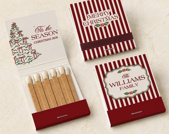 Personalized Christmas Matchboxes, Custom Family Name Holiday Party Favors, Merry Christmas Matches, Family Christmas Gift, Holiday Keepsake