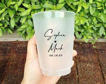Custom Wedding Frosted Cups,  Wedding Decoraitions, Wedding Party Favors, Wedding Toast Cups, Custom Reception Bar Cups, 16oz Frosted Cups