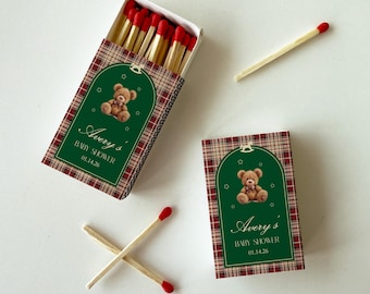 Personalized Baby Shower Matchboxes, Custom Teddy Bear Party Favors, Gender Neutral Keepsakes, Classic Plaid Birthday Decor, Baby Sprinkle