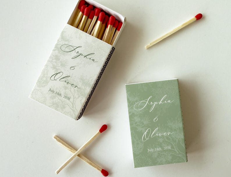 Personalized Wedding Matchboxes, Botanical Greenery Favors, Custom ...