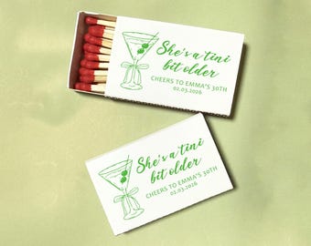 A Tini Bit Older Matchboxes Birthday Party Favors Personalized Double-Side Match Boxes Martini Theme Custom  Matches for Dirty Thirty Decor