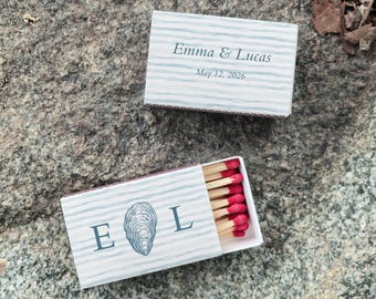 Personalized Wedding Matchboxes, Custom Matchbook, Coastal Decor, Oyster Shell Candle Matches, Bridal Party Favors, Bachelorette Keepsakes