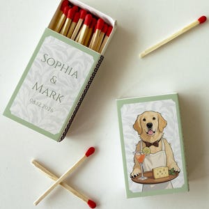 Personalized Printed Wedding Matchbooks with Dog, Custom Dog Matchboxes, Funny Party Favors, Unique Event Matches, Custom Pet Matchbooks