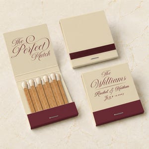 Personalized Wedding Matchbooks, Custom Vintage Perfect Match Wedding Favors, Engagement Party Matches, Wedding Decor, Reception Guest Gifts
