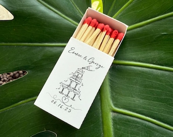 Set of 200 Matches Wedding Matchbooks in Bulk Wedding Favors Personalized Hand Drawn Champagne Tower Match boxes for Bridal Shower, Birthday