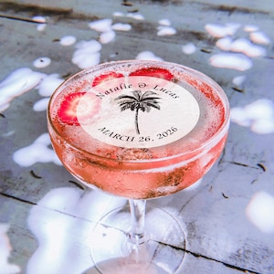 Personalized Palm Tree Wedding Edible Drink Toppers Beach Bachelorette Party Favors Custom Cocktail Garnishes for Beach Wedding Favors