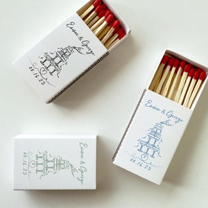 Personalized Wedding Matches Hand Drawn Champagne Tower Personalized Wedding Favor Matchboxes for Bridal Shower Engagement Reception Favors
