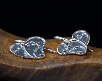 Copper Heart Dangle Earrings on Sterling Silver Earwires