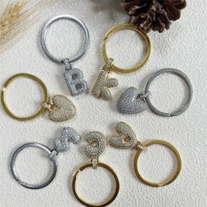 Llavero con inicial personalizada, llavero con inicial personalizada, llavero con letra burbuja dorada y plateada, joyería hecha a mano, regalo para dama de honor, regalo para mamá